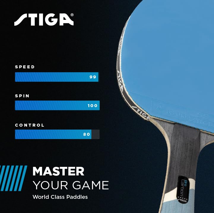STIGA Pro Carbon Blue Ping Pong Paddle - Performance Level Tournament Table Tennis Racket