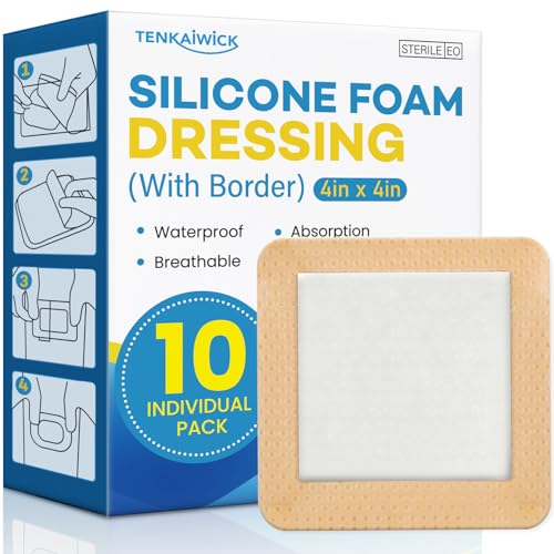 10 Pack Silicone Foam Wound Dressings 4x4 with Adhesive Border - High Absorbency Waterproof
