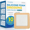 10 Pack Silicone Foam Wound Dressings 4x4 with Adhesive Border - High Absorbency Waterproof