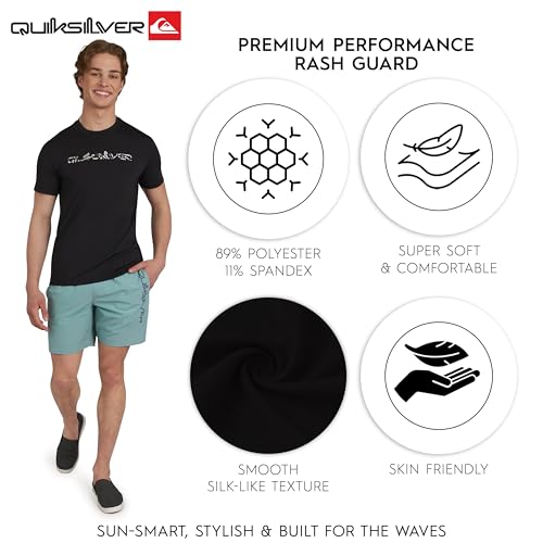Men's UPF 50 Sun Short Sleeve Rash Guard Swimwear Large Black