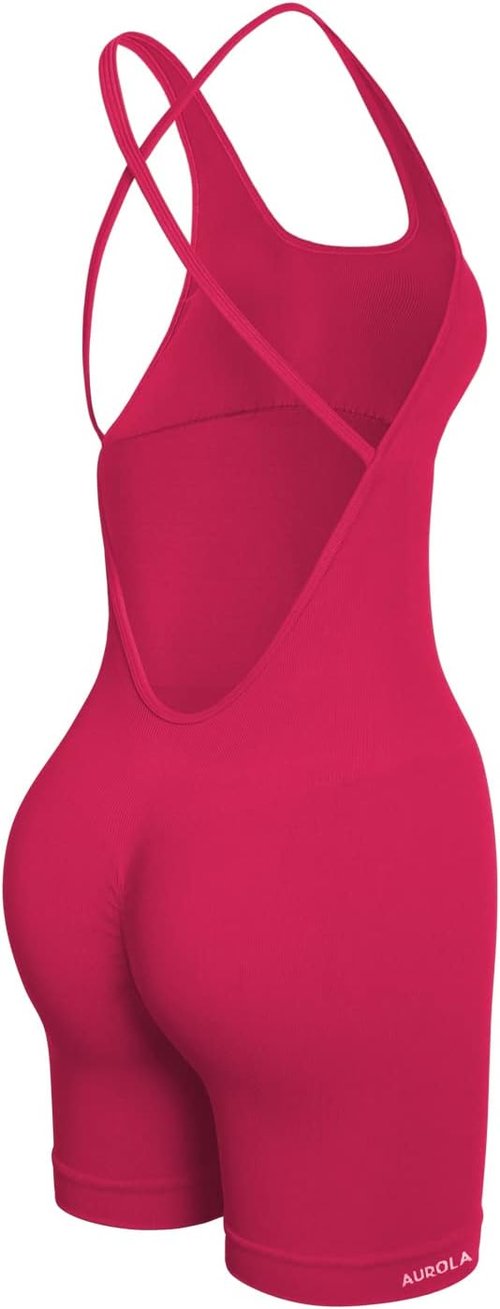 AUROLA Strappy Workout Romper - Seamless One-Piece Jumpsuit with Tummy Control & Padded Sports Bra
