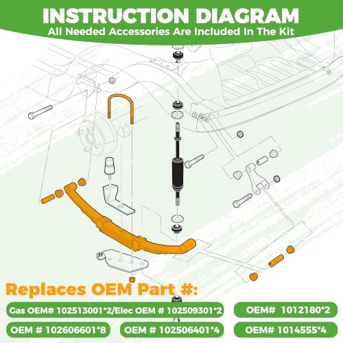 Heavy Duty Golf Cart Rear Leaf Spring Kit for Club Car Precedent & More
