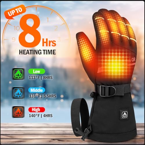 Rechargeable Heated Gloves for Men Women Black Large Waterproof Outdoor Winter