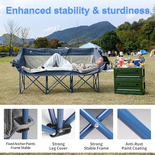 CAMPHILL 3-Person Folding Camping Chair with Thick Padding, Supports 900 lbs