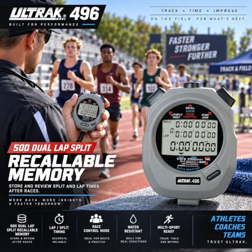 Ultrak 496 500 Memory Stopwatch with Lap, Split, Stroke Rate & Race Timer