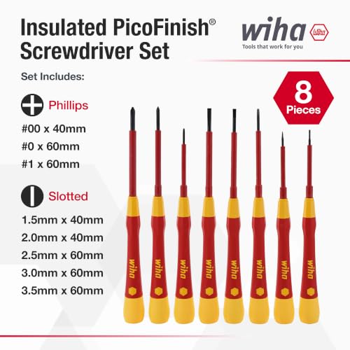 Wiha PicoFinish Insulated Slotted & Phillips Precision Screwdriver Set - 8-Piece