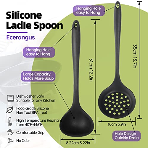 Silicone Soup Ladle Set of 2 Nonstick Slotted Cooking Spoons Heat-Resistant Kitchen Utensils