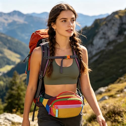 Retro Fanny Pack for Women Men Hiking Waist Bag with 2 Pockets - Yellow