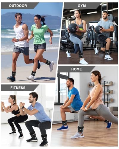Black Adjustable Ankle Weights Pair 7.5 lbs Removable for Gym Jogging Fitness
