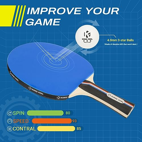 Blue Premium Table Tennis Paddles Set of 4 with 8 Balls & Case – Indoor & Outdoor