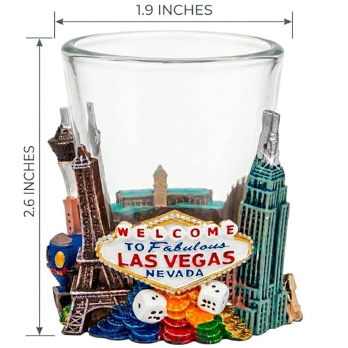 Las Vegas Shot Glass with Landmarks - 2 Ounces, 3D Wrap Landmarks