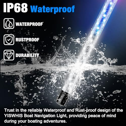 Yiswhis 4FT Spiral LED Boat Navigation Whip Light with Remote, Waterproof Marine Stern Light
