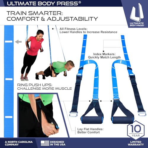 Ultimate Body Press XL Doorway Pull Up Bar & Strap System - Adjustable Width, No-Drill Fitness Equipment