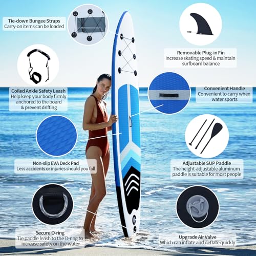Inflatable Stand Up Paddle Board SUP Kit with Pump, Paddles & Bag