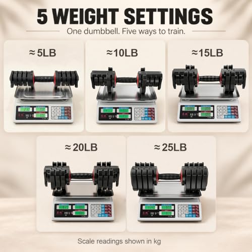 VEICK 25 lb Adjustable Dumbbell Set - Hand Weights for Home Gym, Variation of 25LBS-1PC