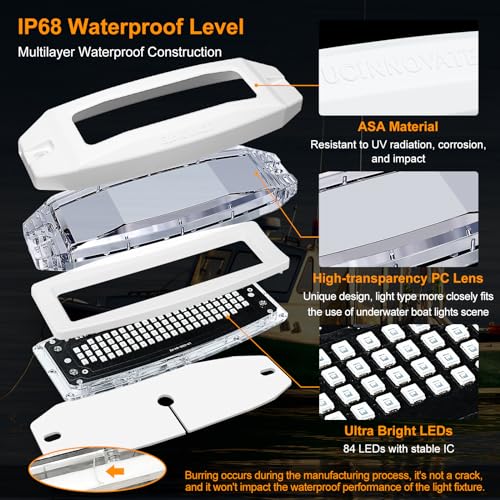 Marine LED Boat Light 6.9” 84LED Waterproof Transom Light - Blue, 2 Pack