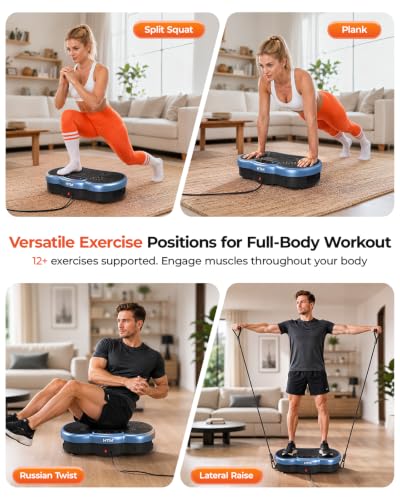 HTM Vibration Plate Exercise Machine - Blue / Medium - 9 Modes & 120 Speeds for Home Fitness