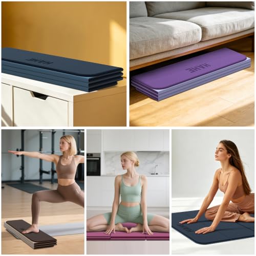 Extra Wide Fitness Exercise Mat 75x40 Inch, Foldable Non-Slip TPE Workout Mat - Navy Blue & Mist Blue