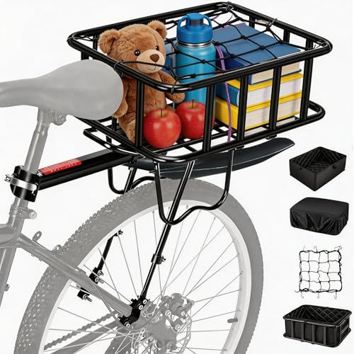 Large Capacity Bike Cargo Rack with Basket & Mudguard for Adult Bikes