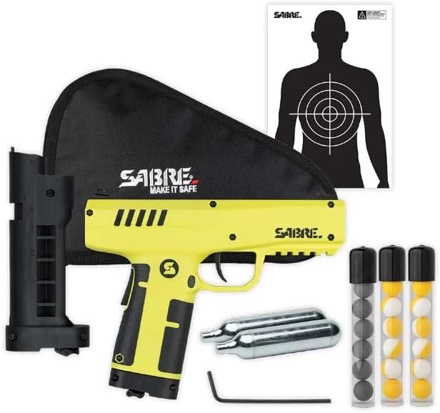 Sabre Home Defense Projectile Launcher - Large Size with 7 Impact Projectiles | 40% More Stopping Power
