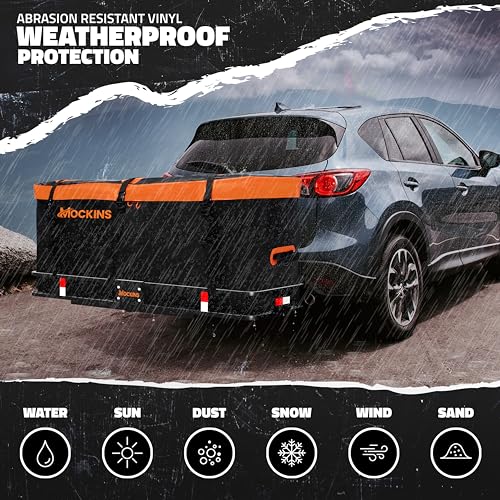 Mockins 16 Cu Ft All-Weather Vinyl Hitch Cargo Carrier Bag - Black/Orange