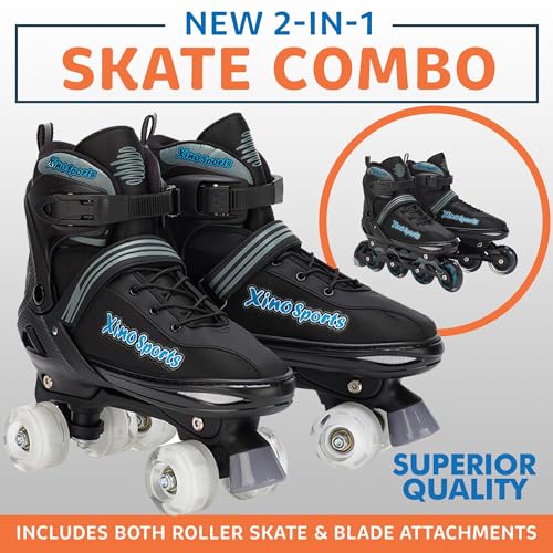Xino Sports Kids 2-in-1 Inline & Roller Skates Gray Large Size 5-8 - LED Light Up