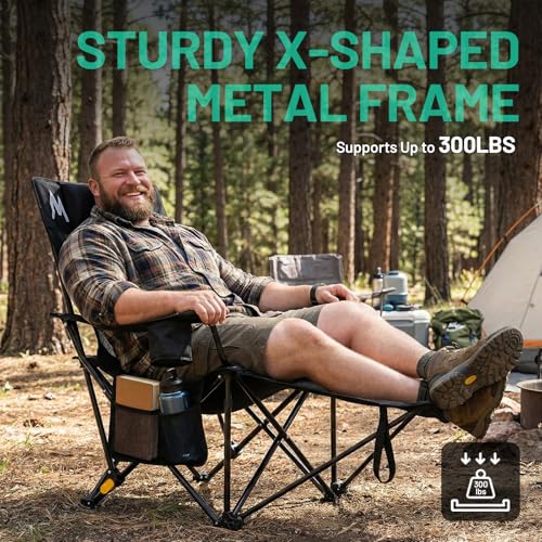 Overmont 2 Pack Reclining Camping Chairs with Footrest – Lightweight & Portable, Black