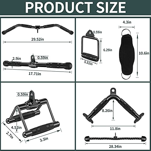 WNOEY 29.52in Lat Pulldown Cable Attachments Set for Gym, Includes Curl Bar & Accessories