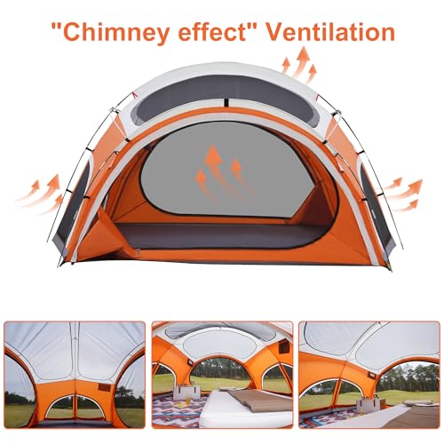 Vidalido 3-4 Person Camping Tent with Mesh Screen - White Orange