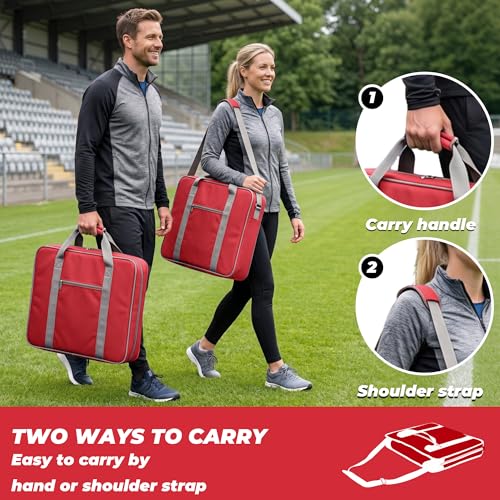 Extra Large Stadium Seat with Back Support, Padded Cushion & Multi-Pocket Storage - Red & Grey Portable Folding Bleacher Chair for Sports & Camping