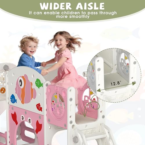 Pink & White 8-in-1 Toddler Indoor & Outdoor Playset with Slide & Climbing