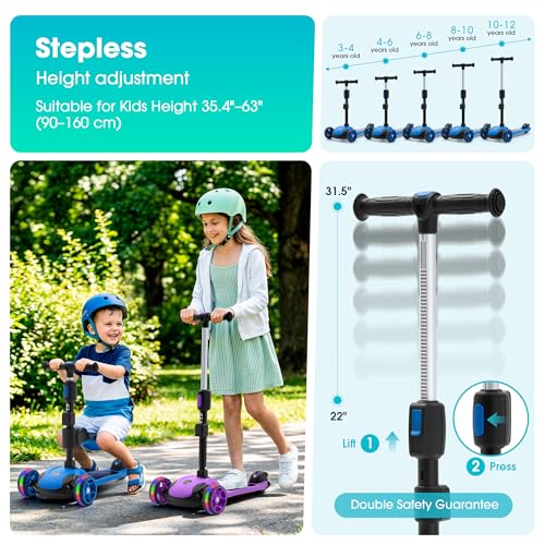 Kids 2-in-1 Folding Scooter - Blue, Adjustable Height & Safety Lock (Variation 1003-1A-Blue)