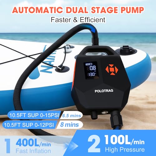Electric Paddle Board Pump Rechargeable - Orange 20 PSI SUP Inflator & Deflator