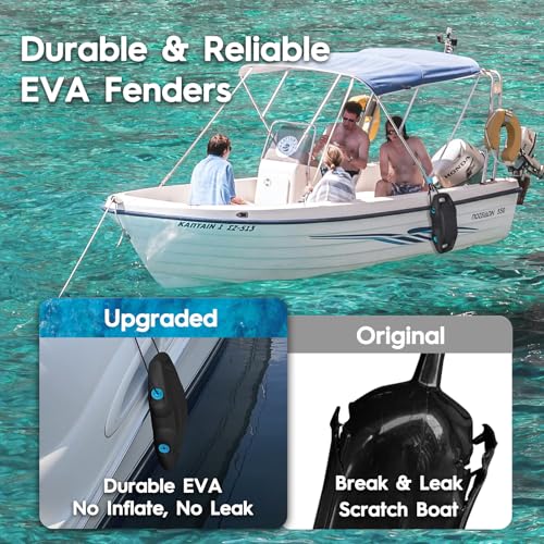 AWEMUFA Black 4-Piece Boat Fenders for Docking – Extra Large Impact Protection for Pontoon, Bass, Ski & Fishing Boats