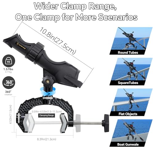 4 Pack Fishing Rod Holders with Aluminum Alloy Base & One-Click Lock System - Fits Round & Square Tubes 0.59-4.53 Inches