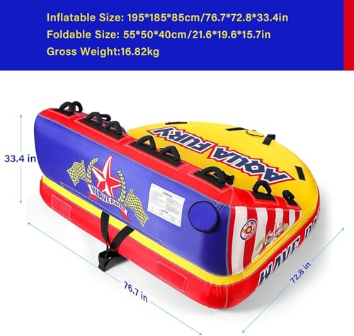 MewVeer Towable Water Tube for Boating and Water Sports, 1-3 Riders, Inflatable with Nylon Cover