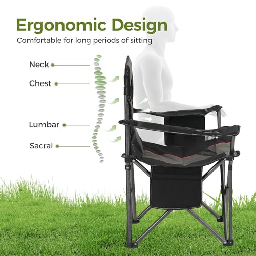 ALPHA CAMP Grey/Black 2-Pack Oversized Camping Folding Chairs with Lumbar Support