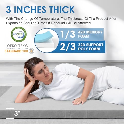 KingChii Grey Memory Foam Camping Mattress 75x30x3 Inch Portable Travel Bed