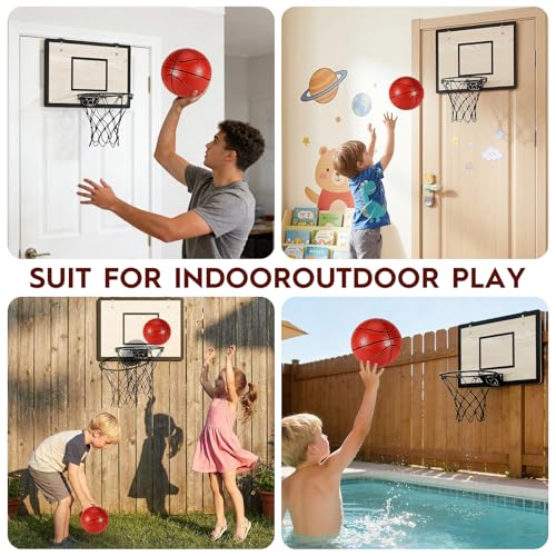 Mini Basketball Hoop for Kids and Adults - White Over The Door Indoor Set with 4 Balls & Pump