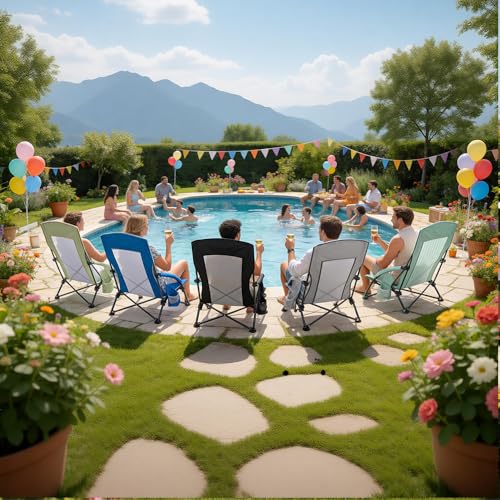 Green Low Back Folding Beach Camping Chair 2 Pack - Portable Heavy Duty Outdoor Seating