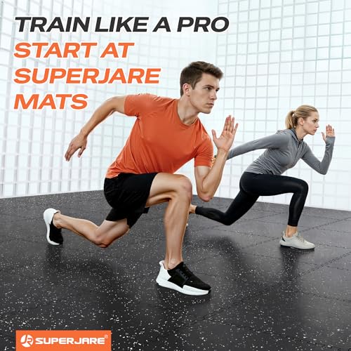 Rubber Top Interlocking Gym Floor Tiles - 24 Sq Ft, Black & Grey, 6 Tiles