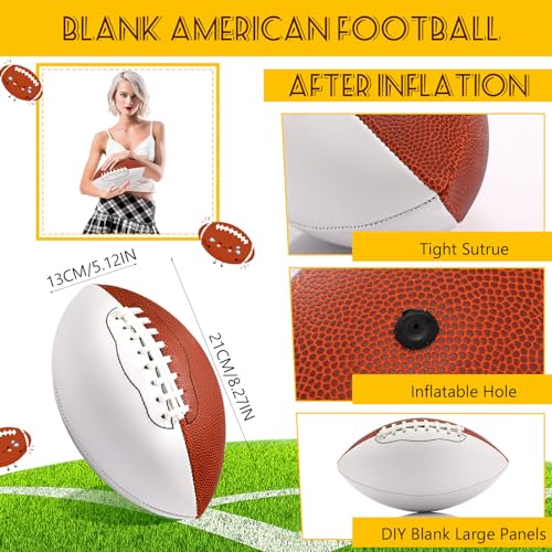 Autograph Football Set - 12 Blank Official Size 8.27in American Footballs with Customization Space - Double Sided, Bulk