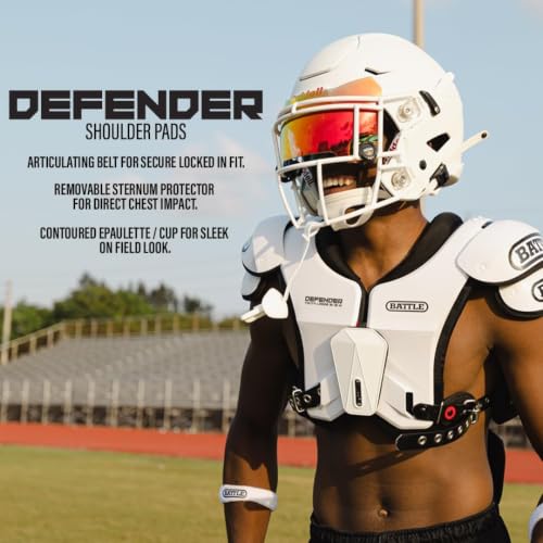 Adult Medium Football Shoulder Pads - White, Battle Sports Defender