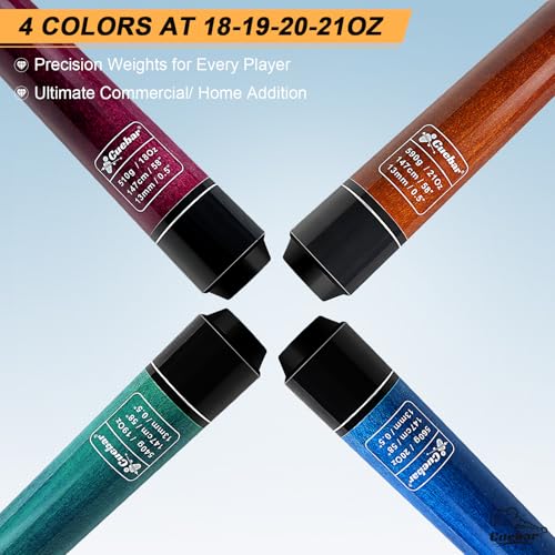 CUEBAR 4-Piece Pool Cue Set with Color Variations Teal Purple Blue Brown for Adults