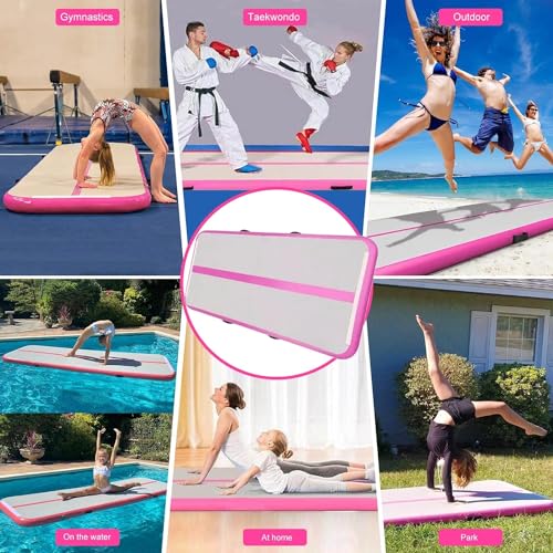 Pink 10ft Inflatable Gymnastics Air Mat with Electric Pump - Tumbling & Training Mat