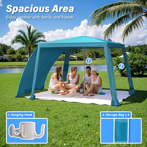 Blue 6.6ft Beach Canopy with Side Walls, Portable Sun Shelter for Outdoor & Camping