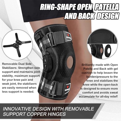 NEENCA Large Black Hinged Knee Support Brace for Pain Relief & Injury Recovery