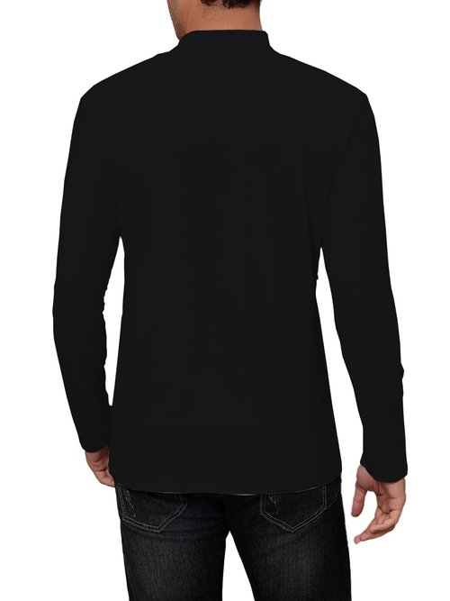 iudam Mens Mock Turtleneck Long Sleeve Slim Fit Shirts Basic Casual Undershirts Lightweight Thermal Pullover (Black,L)