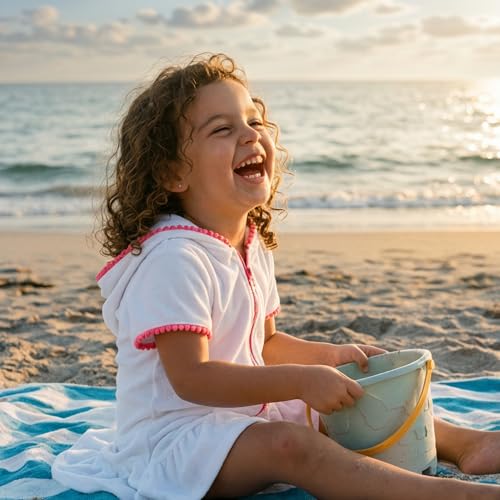 Toddler Girls Swim Cover Up with Hood and Zipper - White 1-2T
