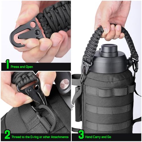 Black 12.6-inch Paracord Handle for MOLLE Water Bottle Holder & Backpack